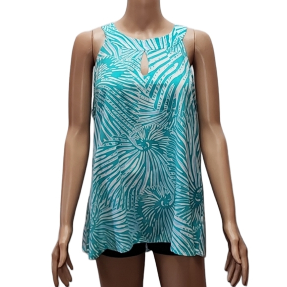 La Mer luxe Women's‎ sleeveless top blouse Green/white 100% Rayon Size L